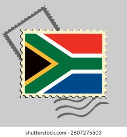
South Africa flag postage stamp. Isolated vector illustration on grey post stamp background