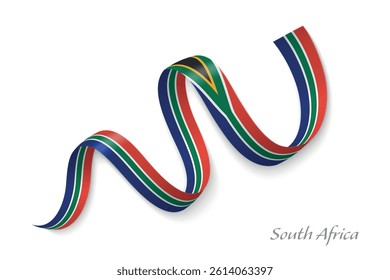 South Africa flag ribbon waving national colors, symbolizing pride, unity and national identity