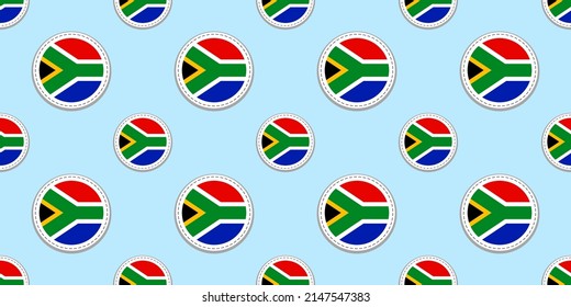 South Africa flag seamless pattern. Vector circle icons. South African background. Rounded geometric flags symbols. Texture for sports pages, travelling design elements. Repeated patriotic wallpaper