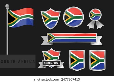 South Africa flag set. Collection of South Africa national emblems. Flat design of flags collection.