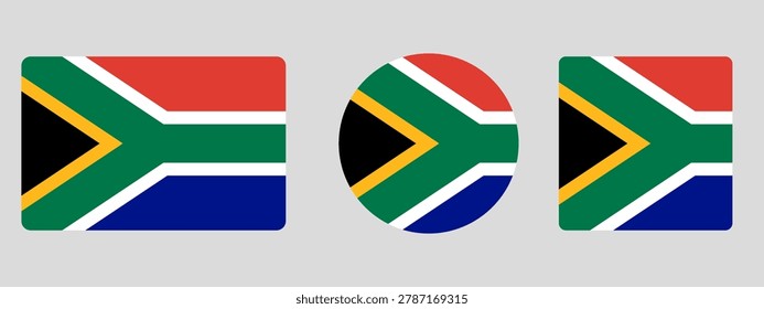 South Africa flag set. Set of flags in different shapes rectangle, circle, square vector