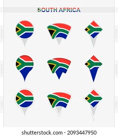 South Africa flag, set of location pin icons of South Africa flag. Vector illustration of national symbols.