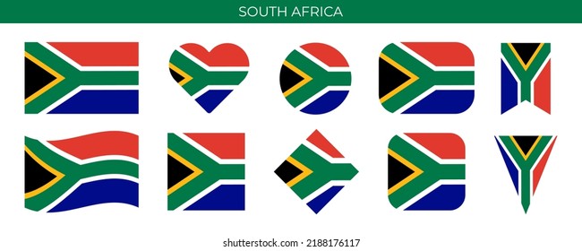 South Africa flag set. Vector illustration isolated on white background