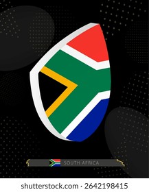 South Africa Flag Shield icon in 3D on Dark Modern Abstract Rugby Background. Perfect for sports events, heritage themes, national celebrations, and patriotic designs.