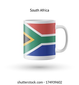 South Africa flag souvenir mug isolated on white background. Vector illustration.