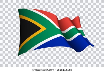 South Africa flag state symbol isolated on background national banner. Greeting card National Independence Day of the Republic of South Africa. Illustration banner with realistic state flag of RSA.