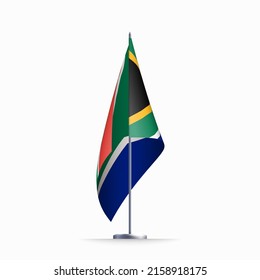 South Africa flag state symbol isolated on background national banner. Greeting card National Independence Day of the Republic of South Africa. Illustration banner with realistic state flag of RSA.