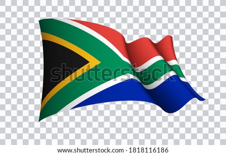 South Africa flag state symbol isolated on background national banner. Greeting card National Independence Day of the Republic of South Africa. Illustration banner with realistic state flag of RSA.