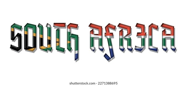 SOUTH AFRICA flag text font, symbol background, flag ribbon typography lettering logo label banner, 3D colorful background, vector illustration