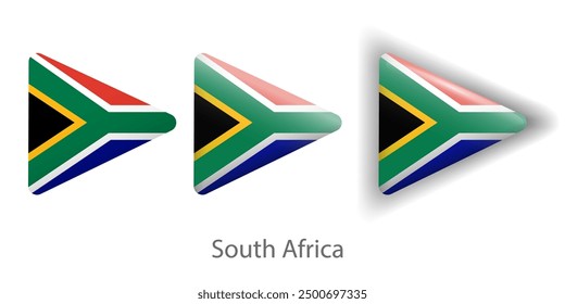 South Africa flag vector icons set in the shape of rounded triangle