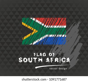 South Africa Flag, Vector Sketch Hand Drawn Illustration On Dark Grunge Background