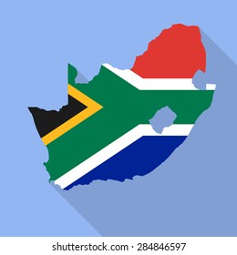 South Africa flag,map flat icon with long shadow. Vector EPS10