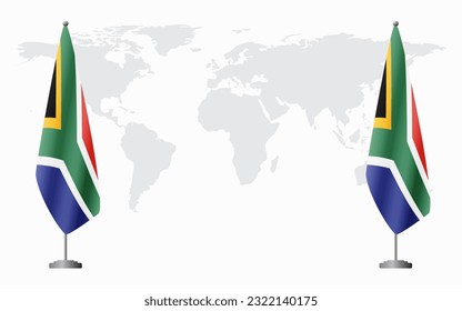 South Africa and South Africa flags for official meeting against background of world map.