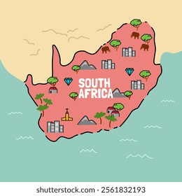 South africa flat vector map, cute fun cartoon style