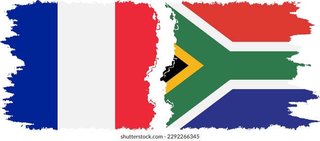 South Africa and France grunge flags connection, vector