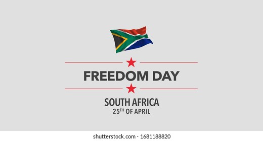 South Africa freedom day greeting card, banner, vector illustration. South African holiday 25th of April design element with waving flag as a symbol of independence