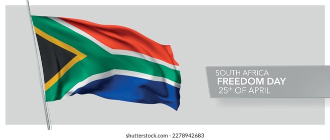 South Africa freedom day greeting card, banner vector illustration. South African national holiday 25th of April design element with 3D flag