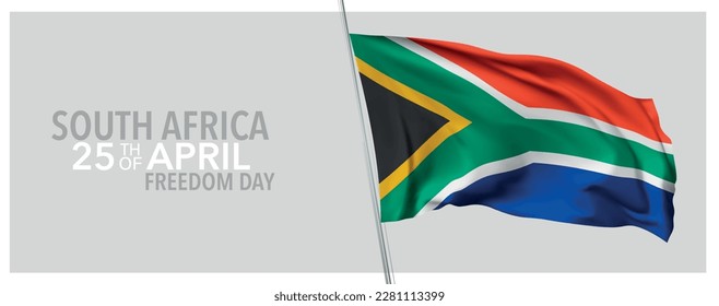 South Africa freedom day greeting card, banner with template text vector illustration. South African memorial holiday 25th of April  design element with 3D flag with stripes