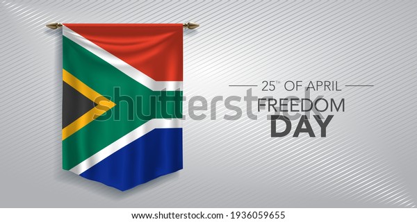 South Africa freedom day greeting card, banner,\
vector illustration. South African national day 25th of April\
background with pennant
