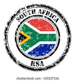 South Africa grunge flag on button stamp