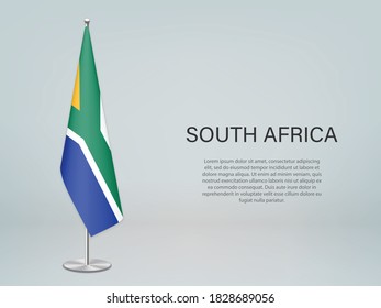 South Africa hanging flag on stand. Template for politic conference banner