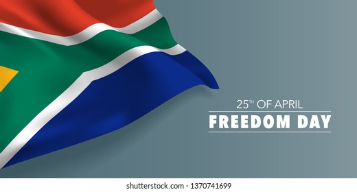 South Africa happy independence day greeting card, banner with template text vector illustration. South African memorial holiday 25th of April design element with multi stripes