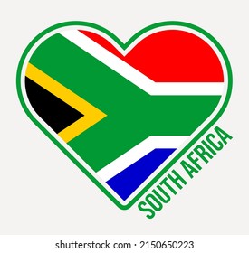 South Africa heart flag badge. Made with Love from South Africa logo. Flag of the country in heart shape. Vector illustration.