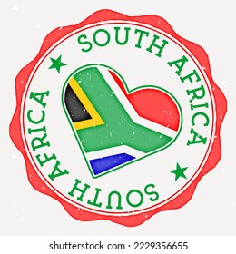 South Africa heart flag logo. Country name text around South Africa flag in a shape of heart. Neat vector illustration.