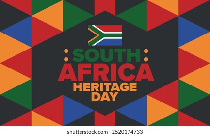 South Africa Heritage Day. Happy holiday. Celebrate culture and traditions of nation. South African flag. Poster with illustration. Pattern design. Vector