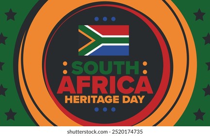 South Africa Heritage Day. Happy holiday. Celebrate culture and traditions of nation. South African flag. Poster with illustration. Pattern design. Vector