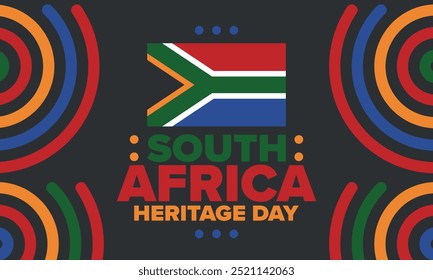 South Africa Heritage Day. Happy holiday. Celebrate culture and traditions of nation. South African flag. Poster with illustration. Pattern design. Vector