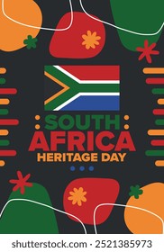 South Africa Heritage Day. Happy holiday. Celebrate culture and traditions of nation. South African flag. Poster with illustration. Pattern design. Vector