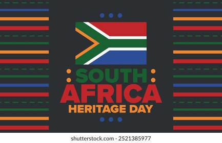 South Africa Heritage Day. Happy holiday. Celebrate culture and traditions of nation. South African flag. Poster with illustration. Pattern design. Vector