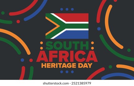 South Africa Heritage Day. Happy holiday. Celebrate culture and traditions of nation. South African flag. Poster with illustration. Pattern design. Vector