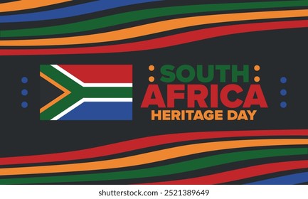 South Africa Heritage Day. Happy holiday. Celebrate culture and traditions of nation. South African flag. Poster with illustration. Pattern design. Vector