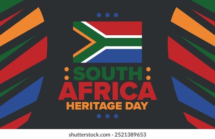 South Africa Heritage Day. Happy holiday. Celebrate culture and traditions of nation. South African flag. Poster with illustration. Pattern design. Vector