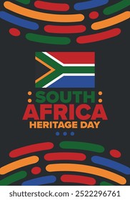 South Africa Heritage Day. Happy holiday. Celebrate culture and traditions of nation. South African flag. Poster with illustration. Pattern design. Vector