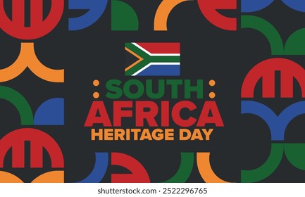 South Africa Heritage Day. Happy holiday. Celebrate culture and traditions of nation. South African flag. Poster with illustration. Pattern design. Vector