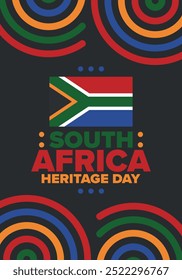 South Africa Heritage Day. Happy holiday. Celebrate culture and traditions of nation. South African flag. Poster with illustration. Pattern design. Vector