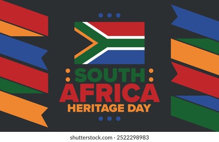 South Africa Heritage Day. Happy holiday. Celebrate culture and traditions of nation. South African flag. Poster with illustration. Pattern design. Vector