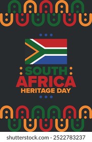 South Africa Heritage Day. Happy holiday. Celebrate culture and traditions of nation. South African flag. Poster with illustration. Pattern design. Vector