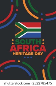 South Africa Heritage Day. Happy holiday. Celebrate culture and traditions of nation. South African flag. Poster with illustration. Pattern design. Vector