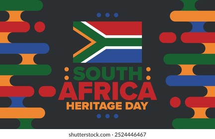 South Africa Heritage Day. Happy holiday. Celebrate culture and traditions of nation. South African flag. Poster with illustration. Pattern design. Vector