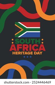 South Africa Heritage Day. Happy holiday. Celebrate culture and traditions of nation. South African flag. Poster with illustration. Pattern design. Vector