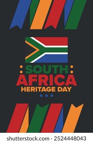 South Africa Heritage Day. Happy holiday. Celebrate culture and traditions of nation. South African flag. Poster with illustration. Pattern design. Vector