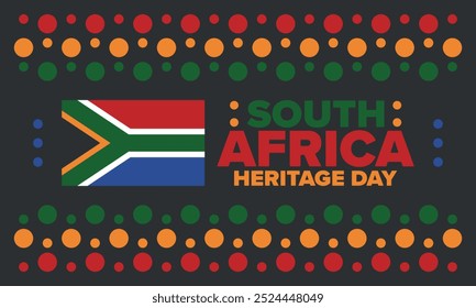 South Africa Heritage Day. Happy holiday. Celebrate culture and traditions of nation. South African flag. Poster with illustration. Pattern design. Vector