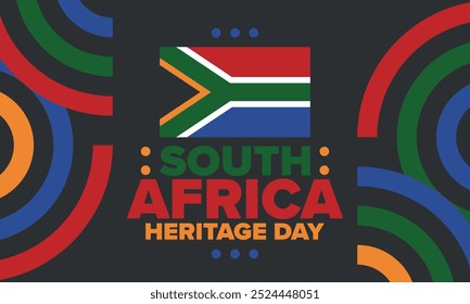 South Africa Heritage Day. Happy holiday. Celebrate culture and traditions of nation. South African flag. Poster with illustration. Pattern design. Vector