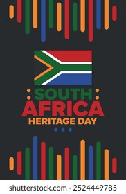 South Africa Heritage Day. Happy holiday. Celebrate culture and traditions of nation. South African flag. Poster with illustration. Pattern design. Vector