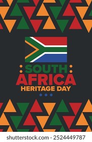 South Africa Heritage Day. Happy holiday. Celebrate culture and traditions of nation. South African flag. Poster with illustration. Pattern design. Vector