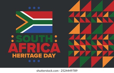 South Africa Heritage Day. Happy holiday. Celebrate culture and traditions of nation. South African flag. Poster with illustration. Pattern design. Vector